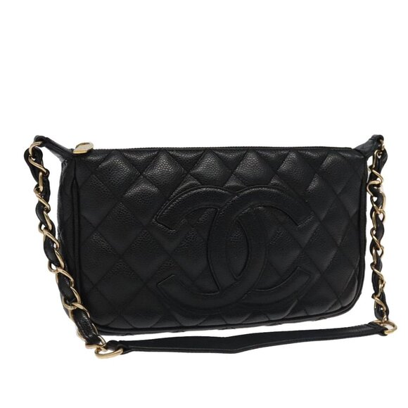 CHANEL Matelasse COCO Mark Chain Shoulder Bag Grained Calf Skin Black CC Aut... - Picture 1 of 16